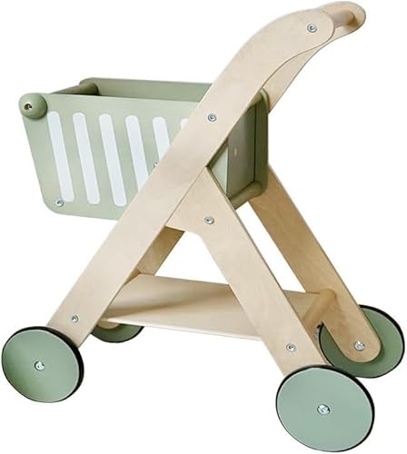Geyaziu ショッピングカート 子供用 はじめての手押し車 赤ちゃん 木製 4輪キャスター お買い物カート おもちゃ ベビーウォーカー 幼児 ままごと ごっこ遊び プレゼント知育玩具 (グリーントロリー)