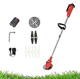 Cortacésped Eléctrico, Cortacésped Mano Recargable 24 V 1500 Mah 11000 Rpm con 1 Batería Litio y Cuchillas Metal Cargador Rápido para Limpiar Césped Malezas Jardín