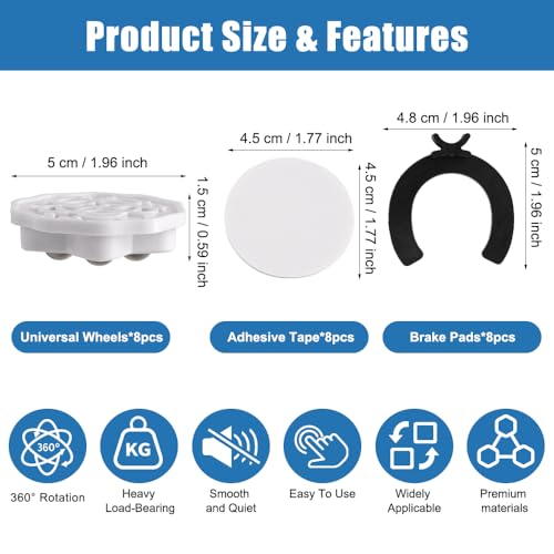 8 Piezas Mini Ruedas Adhesivas Giratorias, Ruedas para Electrodomesticos Pequeños con 5 Bolas Cada Una, Capacidad 300KG Rueda Móvil Universal 360°, para Muebles, Cajas, Pequeños Electrodomésticos - imagen 2
