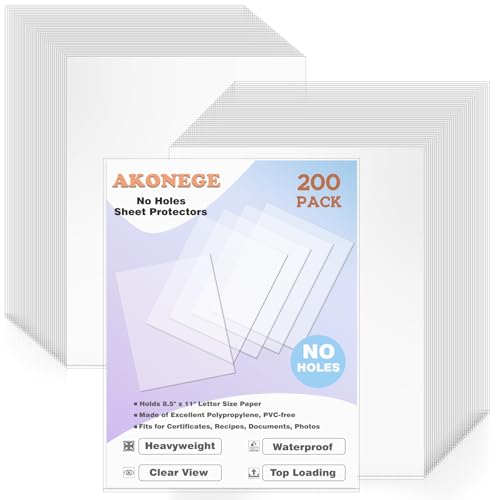 Protectores de hojas sin agujeros de 8.5 x 11 y fundas de papel de plastico pesado tamaño carta