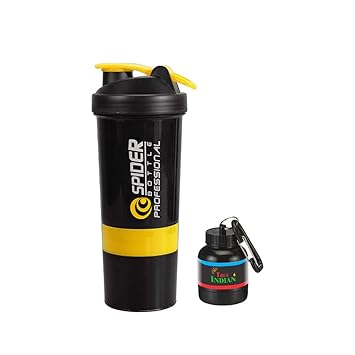 True Indian Special Combo Pack of Shaker with Whey portable Protein or Supplement Powder Carrying Container /Gym Shaker/Shaker Bottle/Protein Shaker Bottle/Gym Bottle/Water Bottle/ Protein Shaker for Gym ( Pack Of 2- Shaker Bottle+ Whey Protein Container) (YELLOW)