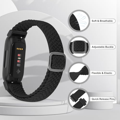 KIBDSNG Adjustable Braided Watch Strap Compatible with Fitbit Inspire 3/Inspire 2/Inspire HR/Inspire/Ace 3/Ace 2, Nylon Elastic Sport Loop Replacement Wristband for Women Men - Image 5