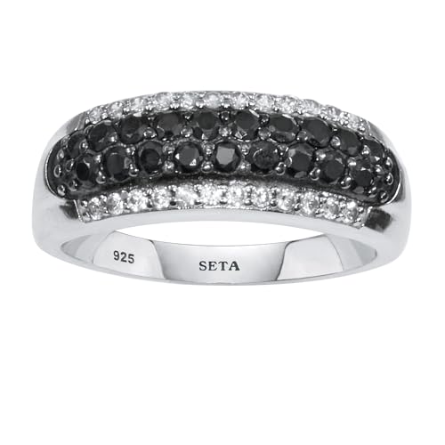 Sterling Silver Round Genuine Black Spinel and Cubic Zirconia Engagement Ring Sizes 6-10