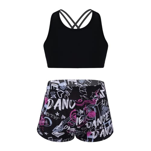 Kids Girls 2 Piece Gymnastics/Dance/Sports Outfits Crop Tank Tops and Shorts Tankinis Athletic Swimsuit