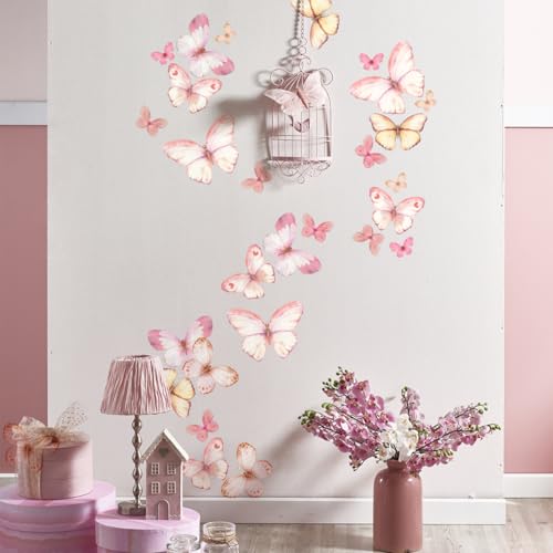 Pink Butterflies Wall Decals，DIY Watercolor...