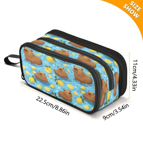 Image of Caikeny Pencil Case Cute Capybaras Pen Bag Lemon Large Capacity Pencil Box Pen Pouch with Zipper Cosmetic Organizer for Kids Teens Adults
