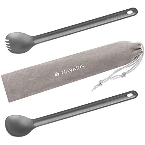 Navaris Long Handle Titanium Spork and Spoon Set Cover