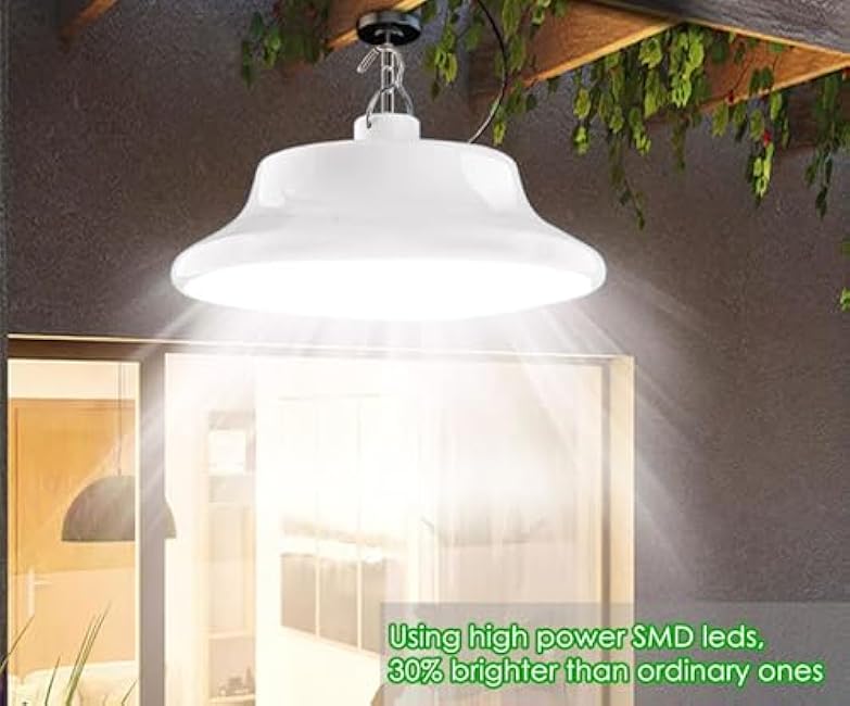 HULPPRE Solar Shed Light-Daytime or Night,96Leds Brighter White Solar Light Indoor&Outdoor with 2 Remotes,IP65 Barn/Chicken Coop/Workshop/Ceiling/Pendant Lamp for Patio,Garden,Yard,Gazebo