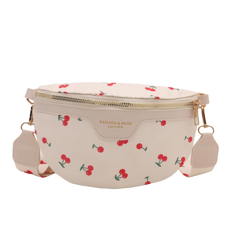 Ocuuer Cherry Bolsa de cofre Bolsa de cuerpo cruzado con correa ajustable Atendy Bolsa de masa de masa de moda Capacidad Bolsa de hombro Ligero de viaje al aire libre (白色)