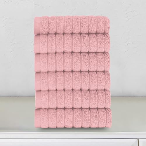 Image of Elegant Comfort 100% Turkish Cotton Corduroy Ribbed Luxury Washcloths 6 Pack Soft 13 x 13 Inch - Higly Absorbent, Durable, Quick Dry, Spa Premium Hotel Quality for Bathroom or Travel, Dusty Rose