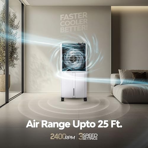Image of SUMMERCOOL Kohinoor 65L Desert air cooler with wheel for Room | High Speed Fan | 25ft powerful air throw | Inverter Compatible | HoneyComb| Collapsible Louvres | 1 year warranty| White