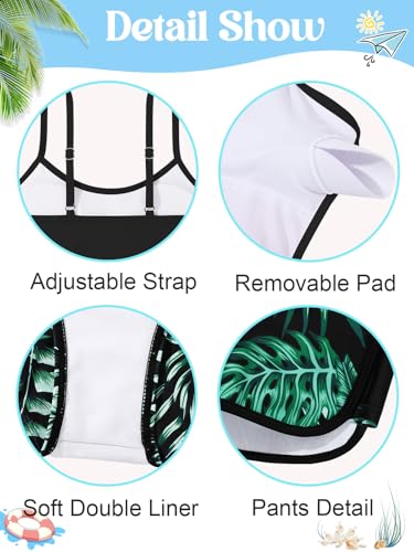 Image of Girls Swimsuit 3 Piece Bathing Suit Printed Sport Bikini Set with Shorts Summer Beach Swimwear for Teen Girls 9-16T