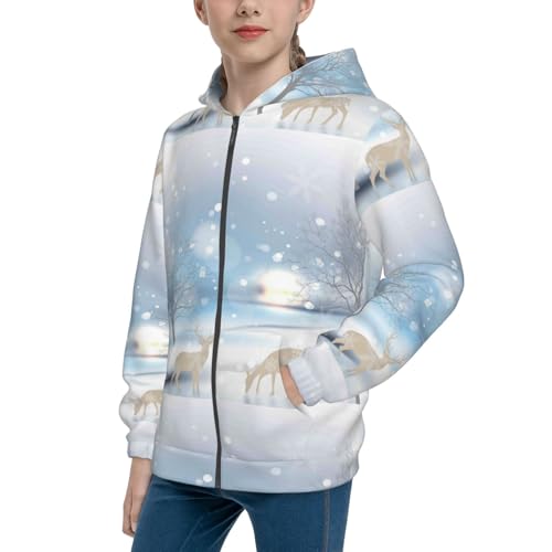 Christmas Deer Kids Pullover Hoodies Boys Zip Up Sweatshirts Girls Athletic Clothes with Pocket