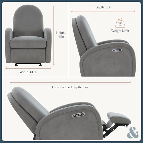 Image of Austin Power Glider Recliner | Contemporary Nursery Glider Chair with Adjustable Headrest & Glide | Live Smart Stain-Resistant Fabric | Modern Recliner Chair for Nursery & Living Spaces, Gray