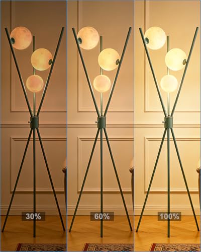 Image of Lightdot Dimmable Green Tripod Floor Lamp, Mid Century Standing Lamps with 3 Globe Soft Warm White Eye Care 3000K Bulbs Included, Modern Tall Lamp for Living Room /Bedroom /Sofa Beside /Corner Decor