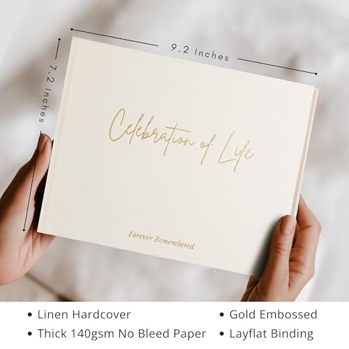 Image of Funeral Guest Book - Celebration of Life Guest Book - Guest Book for Memorial Service - Funeral Registry Sign In Book - Linen Hardcover & Gold Foil - Keepsake Memory Book for Loved Ones - White