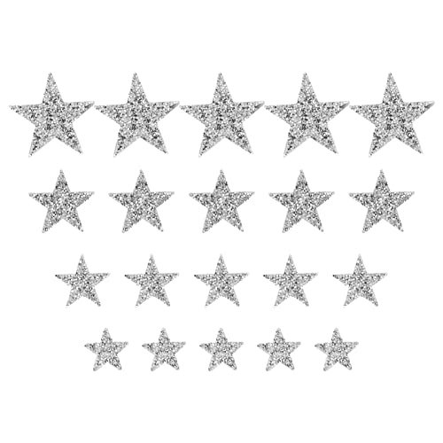 20 Pieces 5 Sizes Rhinestones Glitter Star Patches Exquisite Beautiful Embroidered Iron Patches Sewing Patches Suitable for Sewing Clothes Hats