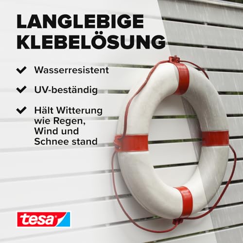 tesa Powerbond Outdoor - Doppelseitiges Montageband für den Außenbereich - Wasserfestes, starkes, UV-beständiges Klebeband - 1,5 m x 19 mm