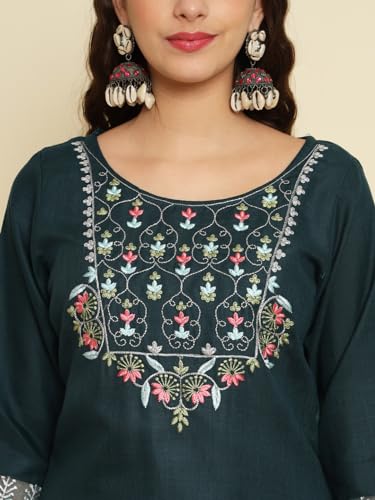Image of VredeVogel Women's Cotton Blend Kurta Pant Set with Chanderi Silk Dupatta