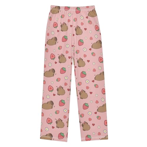 Capybara with Oranges Cute Pajama Pants, Soft Sleepwear Lounge Pants Pajama Pj Bottoms for 6-14 Years