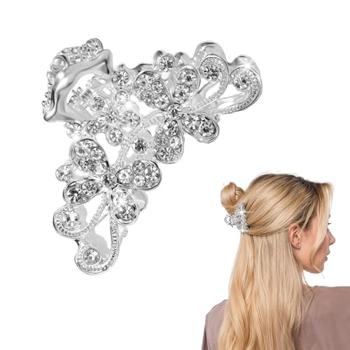 OuryTech Fermagli per Capelli Donna, Fermaglio Strass per Donne Glitter Argento Lega Vintage Accessorio per Capelli per Festa Matrimonio Sera
