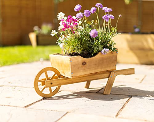 garden mile® Brouette de jardin en bois pour plantes aromatiques et fleurs, 3 étagères, 2 étagères, décoration extérieure naturelle (brouette en bois)