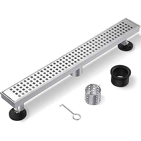 ZEKOO Linear Shower Drain 12 Inch Brushed Nickel,304 Stainless Steel Floor Drain for Bathroom,Rectangular Shower Floor Drain with Grate Removable Cover