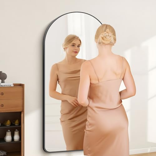 Image of FORBATH Large Arched Wall Mirror 60x30 Inch, Black Arched Full Length Mirror with Aluminum Frame for Bedroom, Fireplace,Entryway,Living Room,Home Decor,Hanging or Leaning Against Wall