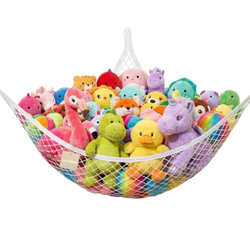 Lazebox Stuffed Animal Net Hammock for Plushie Toys Stuffed Animal Hammock Corner for Kids Room Decor Ideas for Organizing Stuffy Collection White L (67 x 40 x 40)-Pack of 1