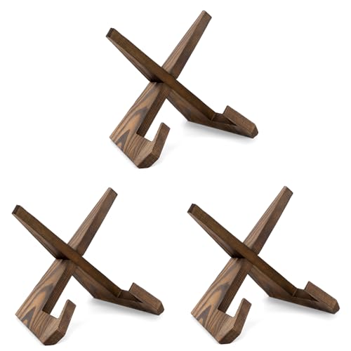 ANBOXIT Support Assiette Decorative, Porte Assiette, Support Assiette en Bois, Presentoir Livre Cadre Photo de Table, Mini Chevalet - 16,6 cm (3 Pièces)