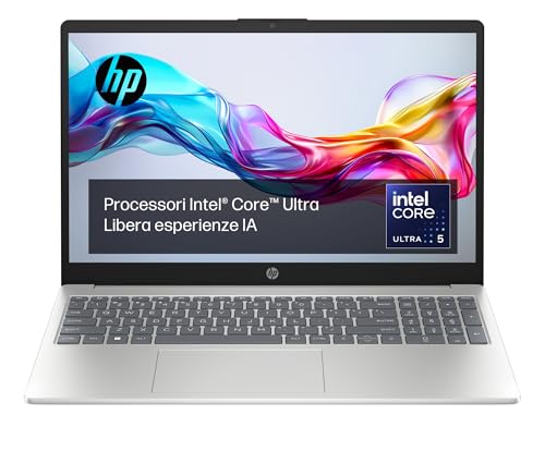 HP Laptop 15-fd1005sl, Notebook, Intel Core Ultra 5 125H, 16GB RAM, 512GB SSD, Intel Arc, Display 15.6' FHD, Antiriflesso, Pannello SVA. 250 nits, Ultraslim, Webcam 720p TNR, Windows 11, Argento
