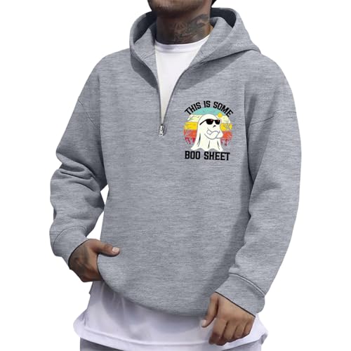 Mens Halloween Ghost Hoodies Half Zip Spooky Season Oversize Hoodie Sweatshirts 2025 Funny Graphic Fall Pullover2