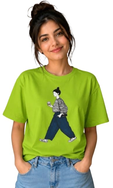 Swastik 100% Pure Cotton Round Neck Oversized Loose Baggy Fit Drop Shoulder Cool Front Graphic Printed Half Sleeve T-Shirts for Women & Girls-picture-33