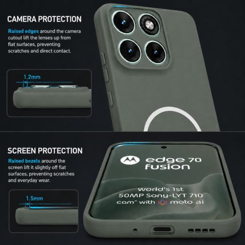 Image of SBMS Silicone Back Cover Case for Motorola Edge 70 Fusion 5G | Soft Micro-Fibre Lining Inside | Magsafe Print On Back Side Camera Protection Bump | Shockproof Case Moto Edge 70 Fusion (Green)