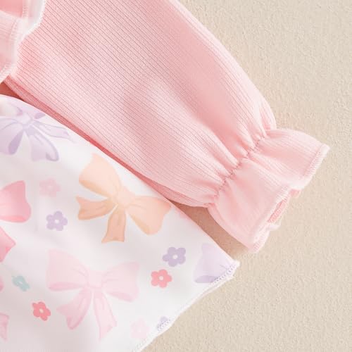 Baby Girls Rompers Dress Bowknot Print Puffy Ruffles Jumpsuits Bodysuits Infant Toddler 2PCS Clothes Set with Headband4