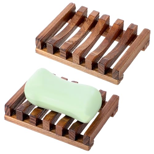 TIESOME 2 Stück Seifenschale Holz, Seifenhalter aus Massivholz für Dusche Bad Halter Waschbecken Deck Seifenhalterung Natürliche Seifenablage für Waschbecken, Küche Badezimmer