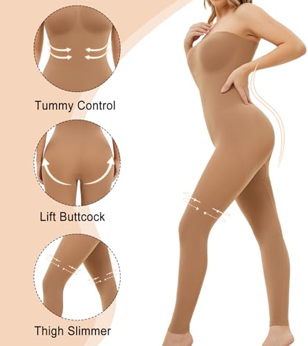 Image of Strapless Shapewear Bodysuit Tummy Control 4-in-1 Convertible with Detachable Straps Butt Lifting Full Body Shaper