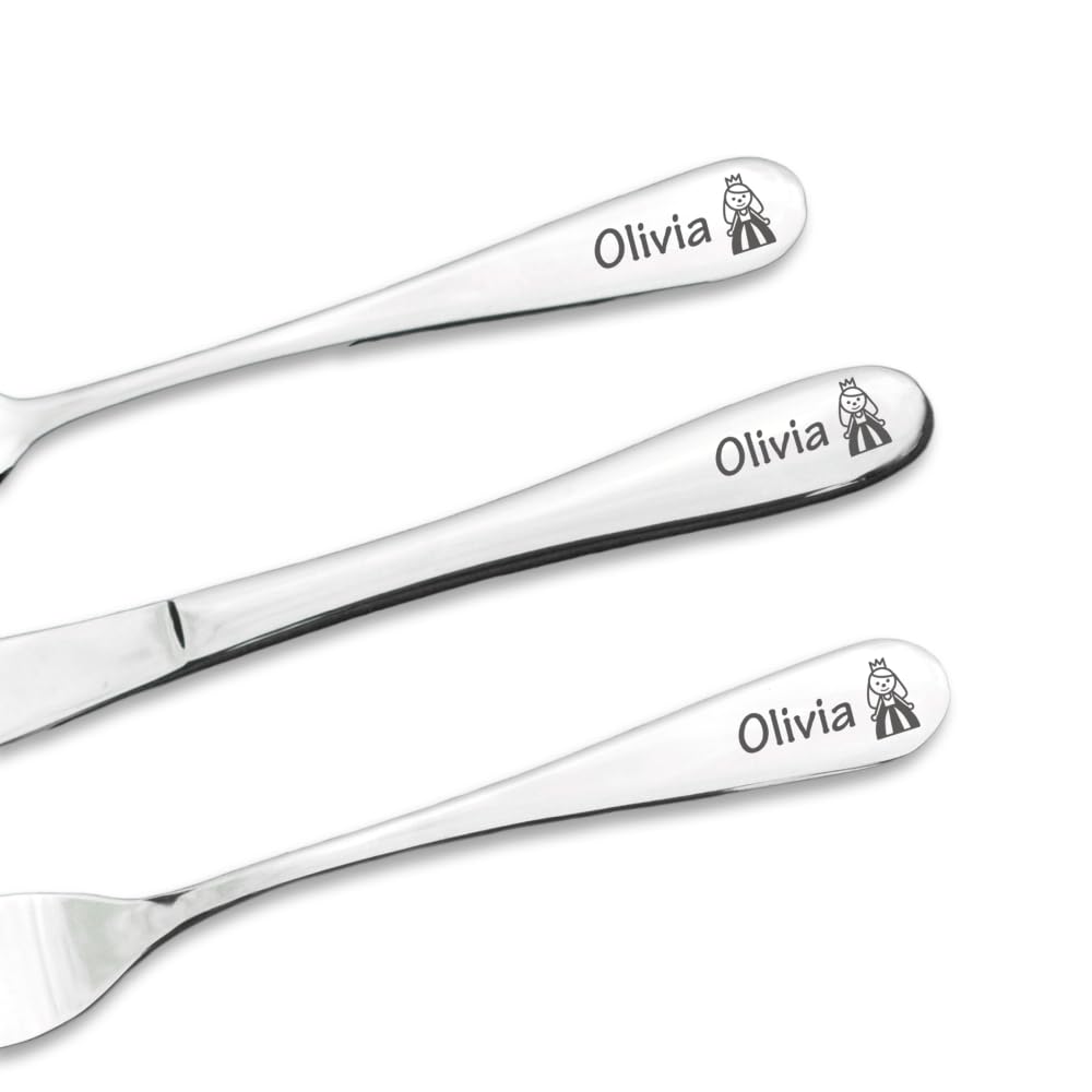 Personalised Engraved Childrens Cutlery Set Christening Birthday Kids Gift Idea (Little Princess) — image 1