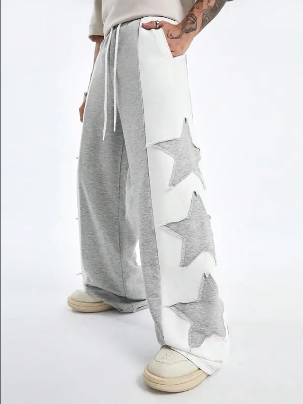 Men's Y2k Loose Sports Pants Star Patch Hip-hop Pants Drawstring Wide Leg Sports Pants4