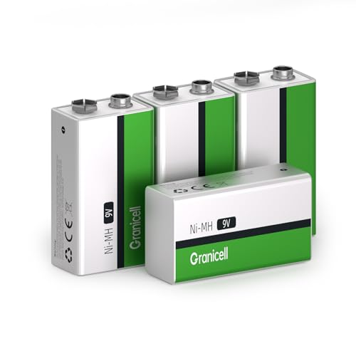 Granicell 4 pilas recargables de 9 V, 9 V NiMH de alta capacidad