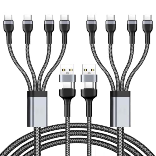 2PCS Cable Multiple Cargador USB C 4 en 2, Tipo C con 4 Puertos USB C, 1.2 m Cable Cargador Rápido PD 40W & QC 3.1A para iPhone 15, Samsung S24, Xiaomi