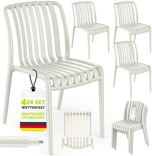 tillvex® Gartenstühle 4er Set Stapelbar Wetterfest & UV-beständig bis 120kg | Outdoor Stühle Kunststoff | Gartenstühle Balkonstuhl Outdoor | Stapelbarer Terrassenstuhl Gartenmöbel