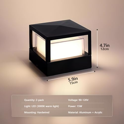 DAHGEO 2 Pack Outdoor Post Cap Light Fence Deck Driveway Column Cap Lamp Landscape Lighting Energy Saving Rustproof Pillar Lights Square Fence Guardrail Doorway Porch Pillar Lamp by DAHGEO - Used condition - Image 6