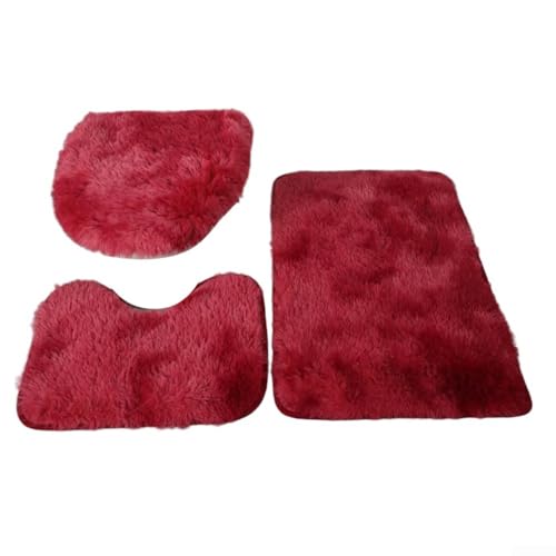 Set di 3 tappeti da bagno con microfibra ultra morbida, retro in lattice antiscivolo e design lavabile in lavatrice per assorbire l'umidità (rosso)