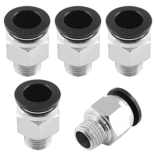Qjaiune 5Pcs Male Straight Push to Connect Fittings 12mm Tube OD x 1/4 inch NPT Thread, Air Push Connect Tool Pneumatic Hose Fittings