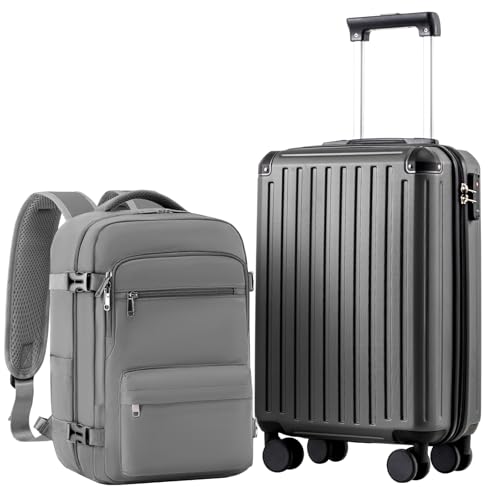 COOLIFE Valigetta da cabina 55 x 35 x 20 cm per Ryanair, bagaglio a mano, valigia rigida con serratura TSA e 4 ruote gemelle, grigio., 55 x 35 x 20cm -Set 2tlg, Valigetta rigida da viaggio