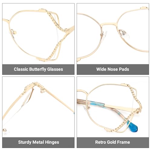 Image of Zeelool Metal Butterfly Glasses Classic Eyewear for Women Blue Light Blocking Glasses Anti Eyestrain Glasses ZJGM610701-02 Gold