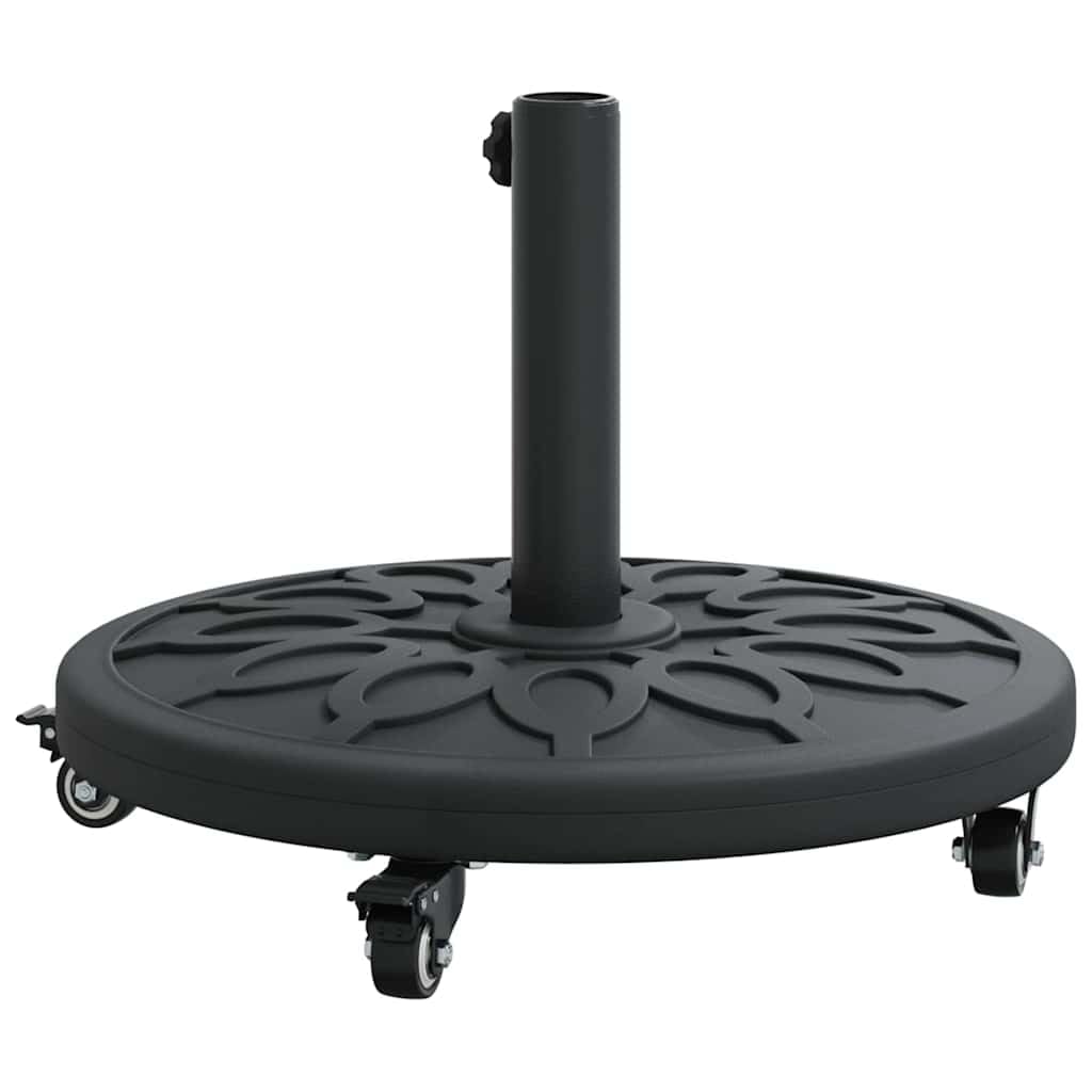 Stojak na parasol przeciwsłoneczny Art Deco, czarny, z żelaza, Ø 45 cm i 4 kółkami, odporna na warunki atmosferyczne, napełniana podstawa do ogrodu, na taras i balkon, stabilny uchwyt na