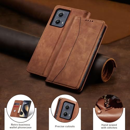 Image of Jasonyu Flip Wallet Case for Motorola Edge (2024) 5G,Brown