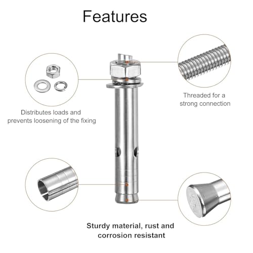 Image of NACX M8 x 70mm Expansion Bolts, 304 Stainless Steel External Hex Expansion Screw Bolt Sleeve Anchor Fastener, 6Pcs